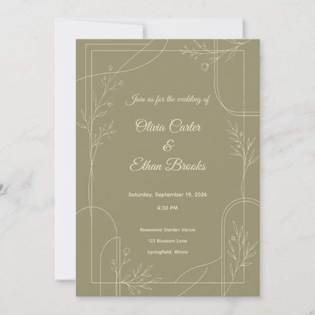 Elegant Sage Green Wedding Invitation (Front)