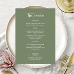 Elegant Sage Green Wedding Menu Cards<br><div class="desc">A stylish calligraphy wedding menu card for the plate. Easy to personalise with your details. CUSTOMIZATION: If you need design customisation,  please contact me through chat; if you need information about your order,  shipping options,  etc.,  please contact Zazzle support directly.</div>