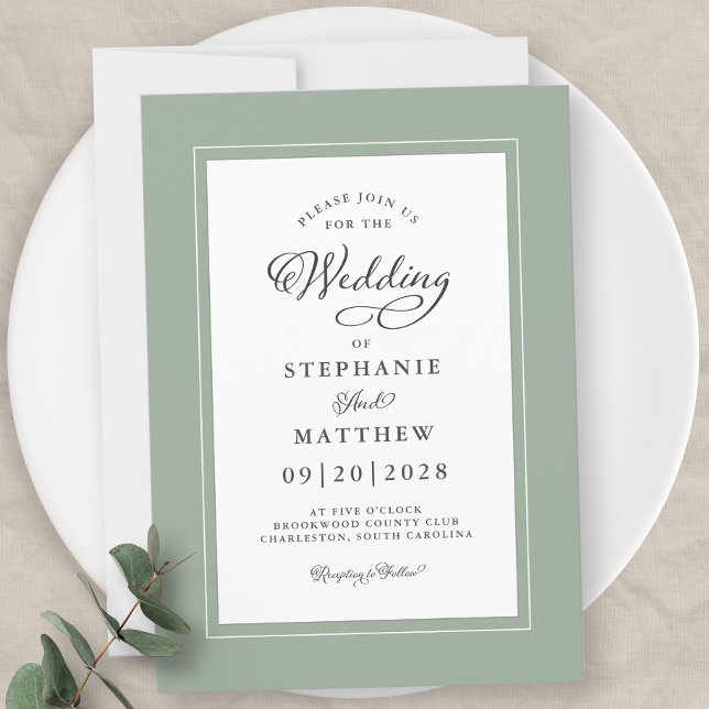 Elegant Sage Green Wedding Modern Calligraphy Chic Invitation (Creator Uploaded)