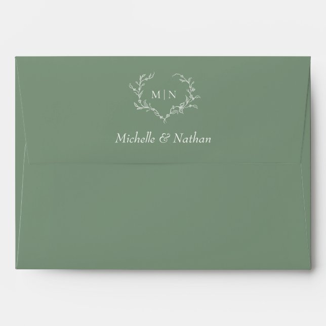 Elegant Sage Green Wedding Monogram Envelope (Back (Top Flap))