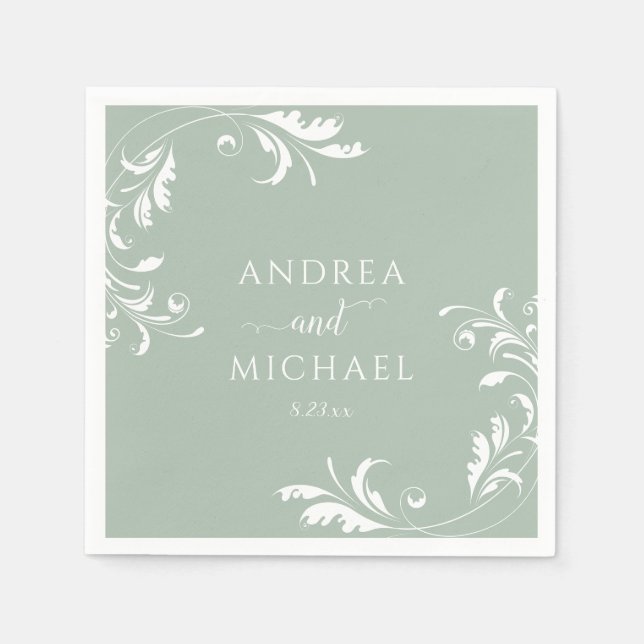 Elegant Sage Green Wedding Napkins (Front)