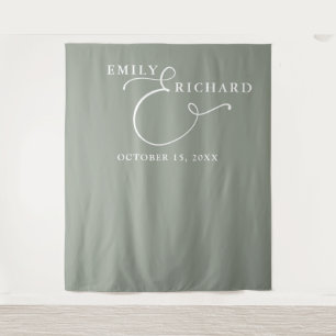 Elegant Sage Green Wedding Photo Backdrop Tapestry