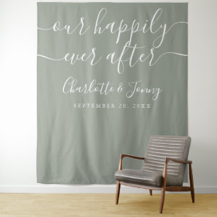 Elegant Sage Green Wedding Photo Backdrop Tapestry