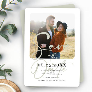 Elegant Sage Green Wedding Photo Save The Date