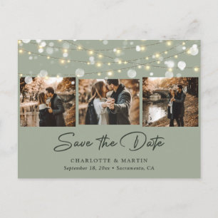 Elegant Sage Green Wedding Photo Save The Date Announcement Postcard