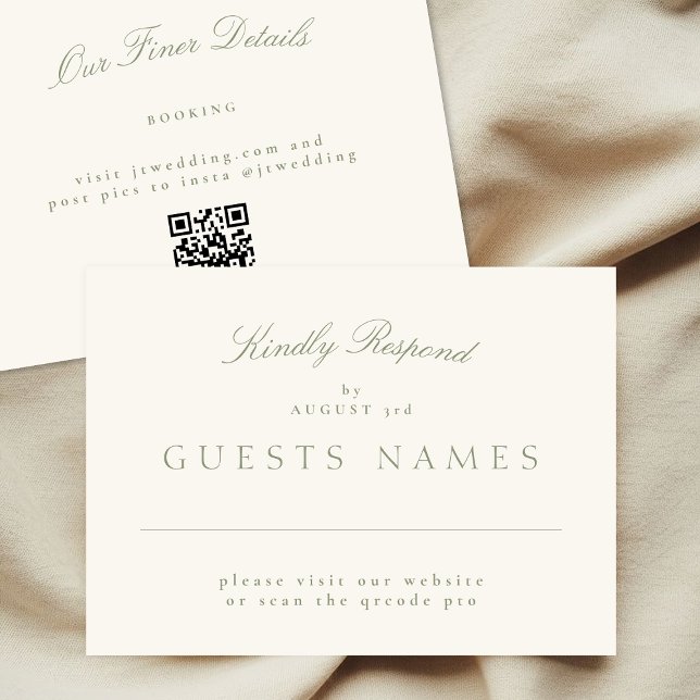Elegant Sage Green Wedding QR CODE RSVP Card (Creator Uploaded)