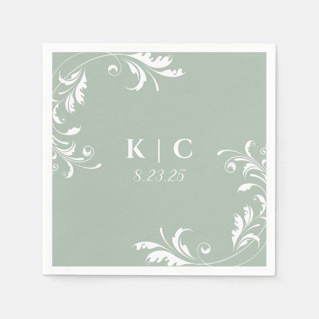 Elegant Sage Green Wedding Reception Napkin (Front)