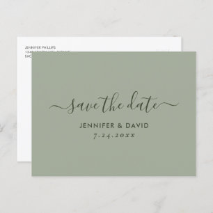 Elegant Sage Green Wedding Save The Date Announcement Postcard
