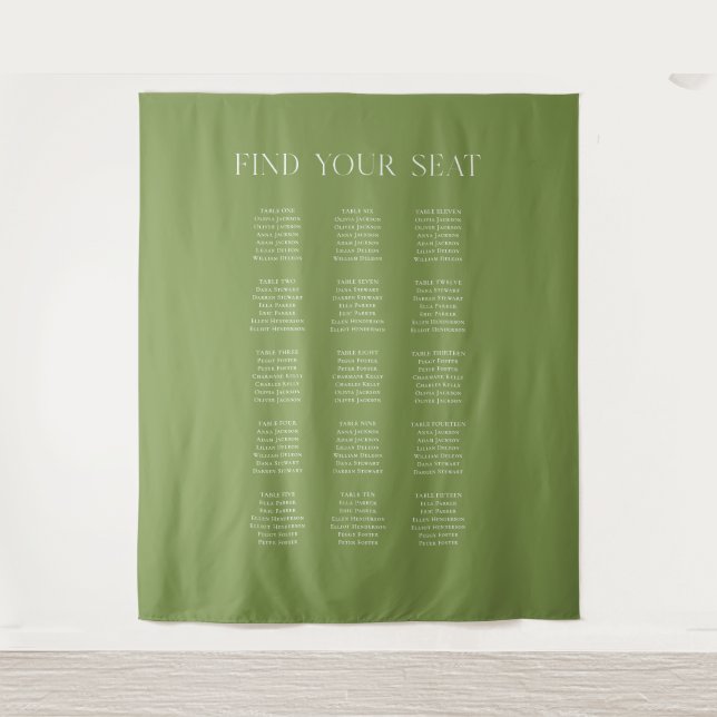 Elegant Sage Green Wedding Seating Chart Backdrop Tapestry (Front)
