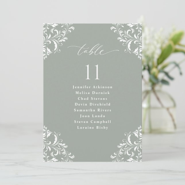 Elegant Sage Green Wedding Seating Chart Sign Card (Standing Front)