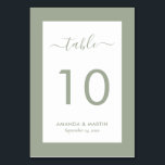 Elegant Sage Green Wedding Table Number<br><div class="desc">Simple,  yet elegant sage green wedding table numbers. Easily personalise online. Matching items available to complement this modern sage green wedding table number card.</div>