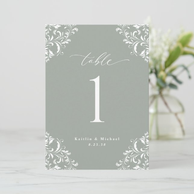 Elegant Sage Green Wedding Table Numbers Cards (Standing Front)