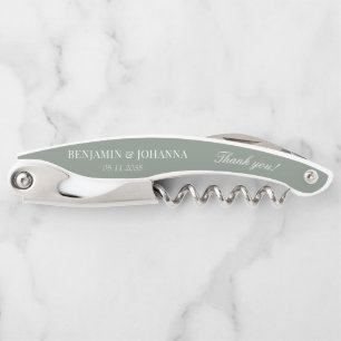 Elegant Sage Green Wedding Thank You Guest Favours Corkscrew