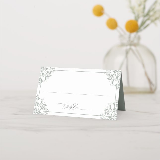 Elegant Sage Green Wedding Vintage Classic Place Card (Front)