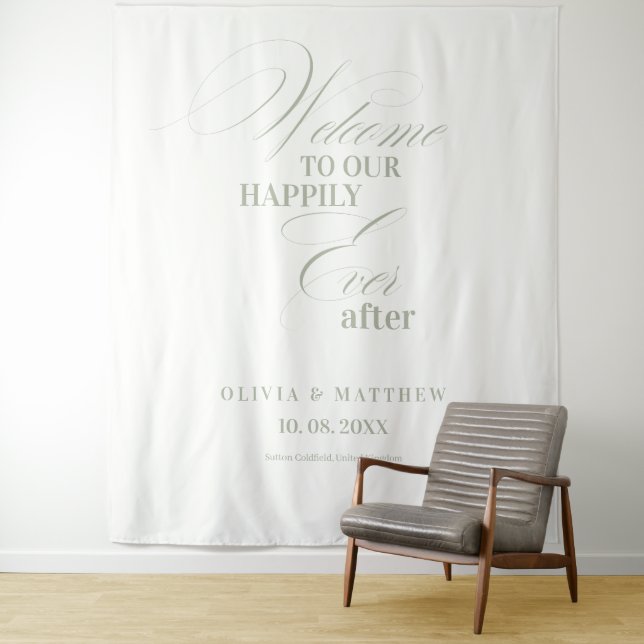 Elegant Sage Green Wedding Wedding   Backdrops  Tapestry (In Situ)