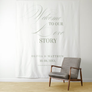 Elegant Sage Green Welcome Wedding   Backdrops  Tapestry