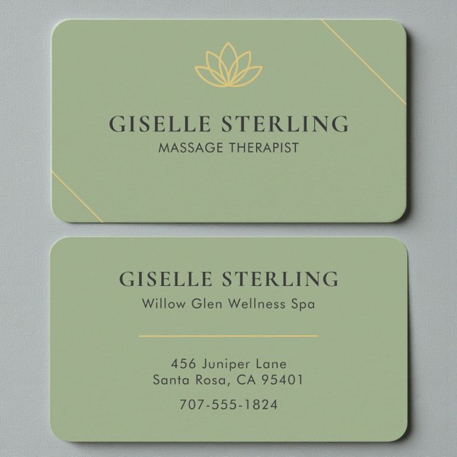 Elegant Sage Green Wellness & Massage Therapist Business Card (Creator Uploaded)