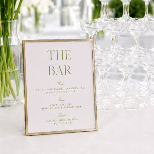Elegant Sage Green & White 8.5x11 Wedding Bar Sign