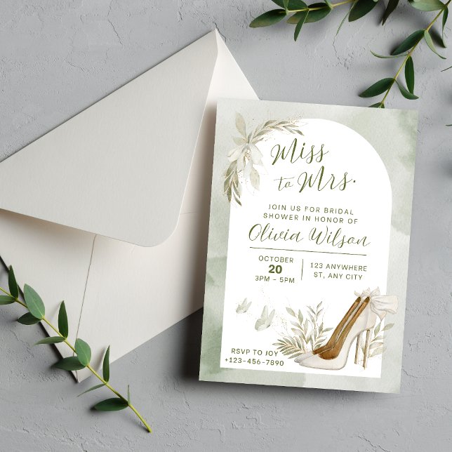 Elegant Sage Green & White Bridal Shower  Invitation (Creator Uploaded)