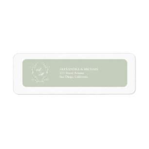 Elegant Sage Green White Crest Monogram Wedding Return Address Label