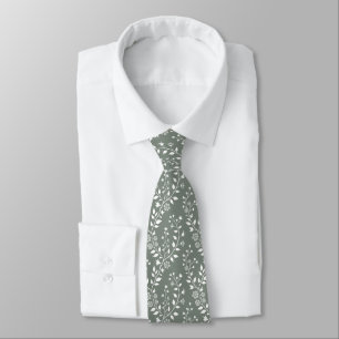 Elegant Sage Green White Floral Tie