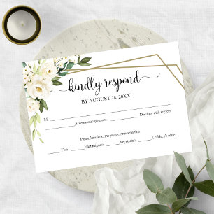 Elegant Sage Green White Floral Wedding RSVP Card