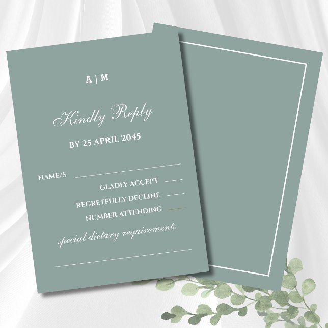 Elegant Sage Green White Modern Wedding RSVP Card  (Creator Uploaded)