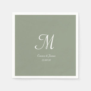 Elegant Sage Green & White Monogram Wedding Party Napkin