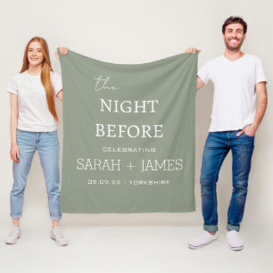 Elegant Sage Green & White Name Date Wedding  Fleece Blanket