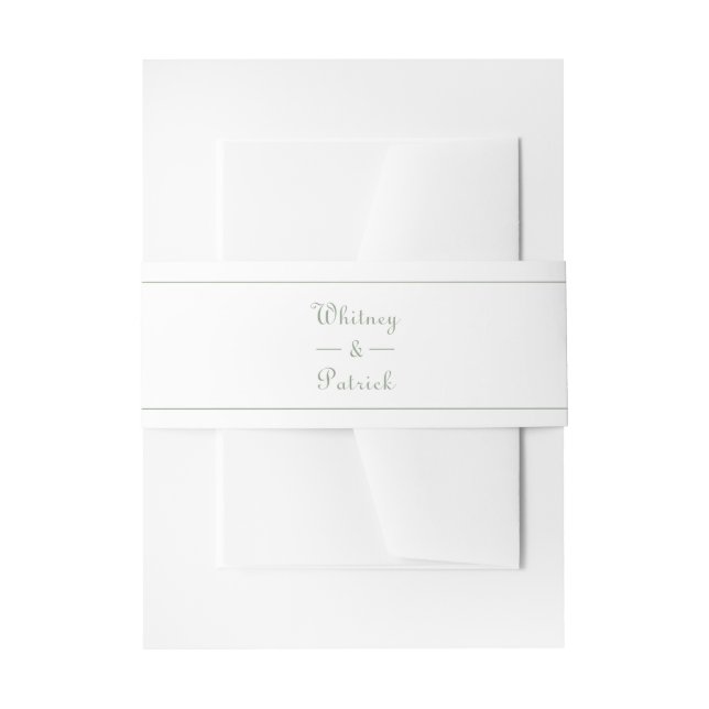Elegant Sage Green White Script Wedding Invitation Belly Band (Front Example)