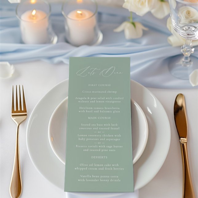 Elegant Sage Green & White Wedding Menu (Elegant Sage Green & White Wedding Menu)