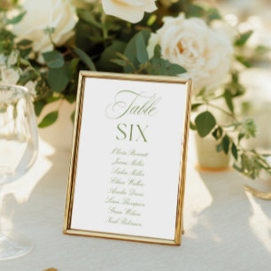 Elegant Sage Green & White Wedding Table Number