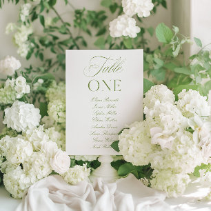 Elegant Sage Green & White Wedding Table Number