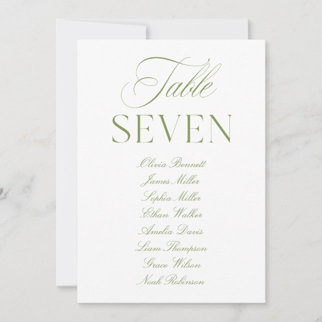 Elegant Sage Green & White Wedding Table Number (Front)