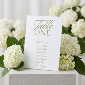 Elegant Sage Green & White Wedding Table Number Pedestal Sign