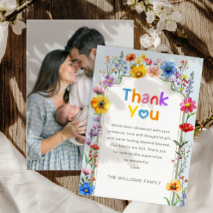 Elegant Sage Green Wildflower Baby Photo Thank You Card