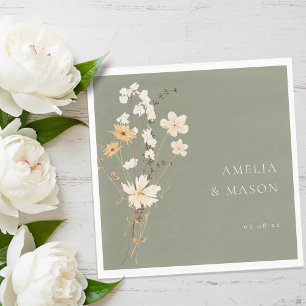 Elegant Sage Green Wildflower Bouquet Wedding  Napkin