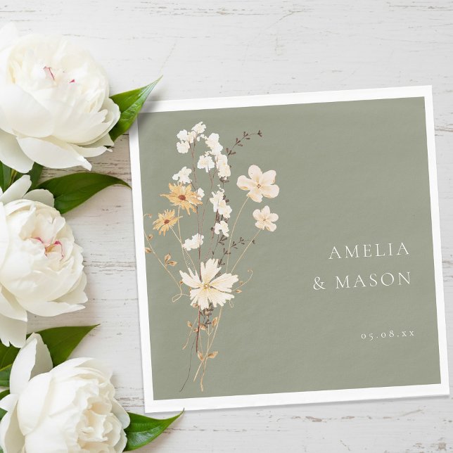 Elegant Sage Green Wildflower Bouquet Wedding  Napkin (Elegant Sage Green Wildflower Bouquet Wedding Napkins)