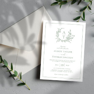 Elegant Sage Green Wildflower Crest Wedding  Invitation