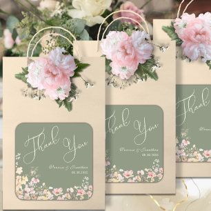 Elegant Sage Green Wildflower Thank You Square Sticker