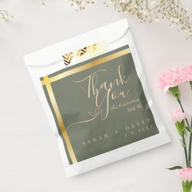 Elegant Sage Green with Gold Stripe Wedding  Favour Bag (Sealed)