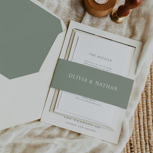 Elegant Sage Green with White Text Wedding Invitation Belly Band
