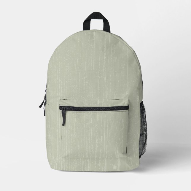 Elegant Sage Green Wood Grain Printed Backpack (Front)