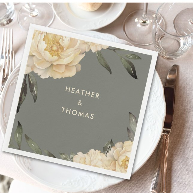 Elegant Sage Green Yellow Floral  Napkin (Creator Uploaded)