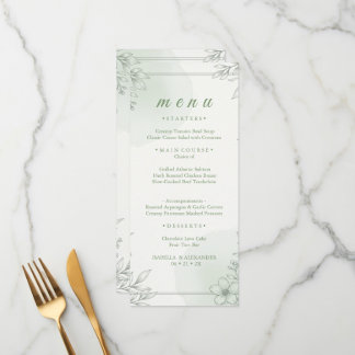 Elegant Sage Greenery Line Art Floral Dinner Menu