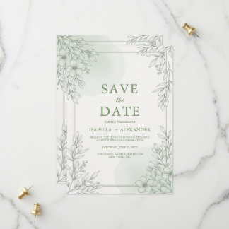 Elegant Sage Greenery Line Art Floral Save the Date