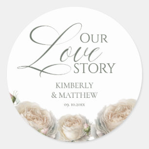Elegant Sage Greenery Roses Wedding Classic Round Sticker