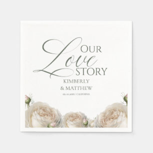 Elegant Sage Greenery Roses Wedding Napkin