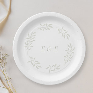 Elegant Sage Greenery Wedding Paper Plate