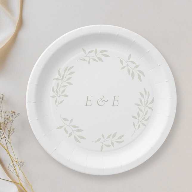 Elegant Sage Greenery Wedding Paper Plate (Creator Uploaded)